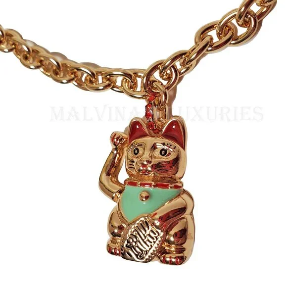 BETSEY JOHNSON PENDANT NECKLACE & EARRINGS SET LUCKING OUT LUCKY CAT - Picture 7 of 9